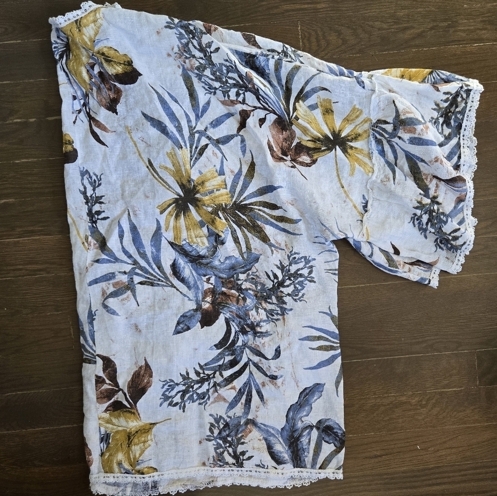 Francesca Bettini 100% linen tropical open front swim cover cardigan kimono OS - Picture 7 of 11